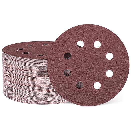 HARFINGTON 100 Pcs 5 Inch Sanding Discs, 80 Grit Hook and Loop Sandpaper, 8-Hole Aluminum Oxide Orbital Sander Sandpaper for Woodworking Automotive Metal Polishing, Red