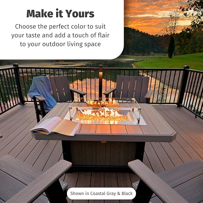 LuxCraft 51" Lumin Rectangular Gas Propane Fire Pit Table for Outdoor Patio with Tempered Glass Wind Guard and Stainless Steel Burner Cover - Amish Made in USA (Weatherwood)
