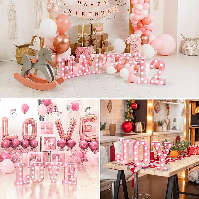 Pink Marquee Light Up Letters, Glitter Alphabet LED Letter Lights for Pink Birthday Party Decorations, Battery Operated Letter Sign for Girls Room Vanity Table Decor, Cool White Lights Letter V