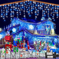 132ft Icicle Lights for Outside, Blue and White Christmas Lights Outdoor Indoor, 1280 LED Twinkle String Light with 240 Drops Curtain Light for Thanksgiving Room Home Wall Bedroom Window Decoration