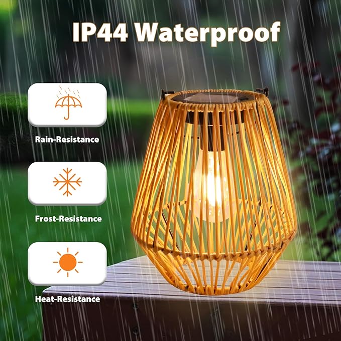 2 Pack Hanging Solar Lanterns Outdoor Waterproof, Rattan Lanterns Hanging Solar Lights, Outdoor Lamp Decorations for Yard Garden Pathway Porch Patio Outside Decor