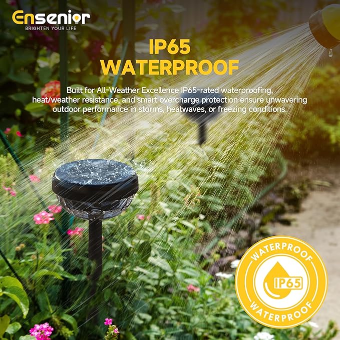 Ensenior Color Changing Solar Lights Outdoor, Auto ON/Off 3000K White Light & RGB LED Solar Garden Lights for Pathway, Yard, Patio, Waterproof, Energy-Efficient Landscape Lighting, 10-Pack