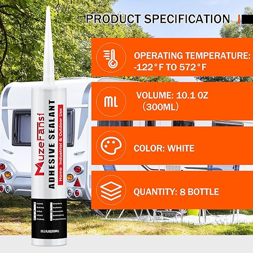 RV Roof Lap Sealant Self Leveling,8 Pack RV Roof Silicone Sealant White, Waterproof Flexible EPDM RV Sealant and Caulking Exterior Repair Kit for Campers,Trailers, Motorhomes