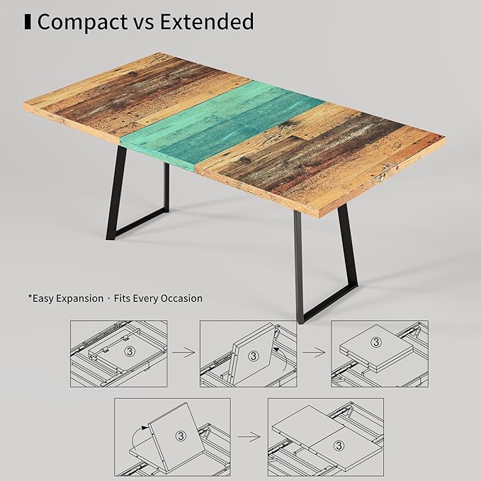 ZckyCine Extendable Dining Table 47"-63", Rustic Wood Modern Scandinavian Style Dining Room Table, Space Saving Kitchen Apartment Furniture, Seats 4-6