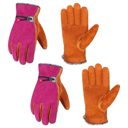 HLDD HANDLANDY 2 Pairs Leather Work Gloves for Men & Women – Cowhide Gardening Gloves, Thorn Proof, Cotton Lined, for Tig/Mig Welding, Construction, Chainsaw, Farm, Landscaping