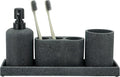 ZCCZ - Black Bathroom Accessories Set 4 Pcs - Toothbrush Holder, Soap Dispenser, Vanity Tray, Bathroom Tumbler - Countertop Vanity Organizer - Bathroom Accessory Set- Toothbrush Holder Set, Stone Sets