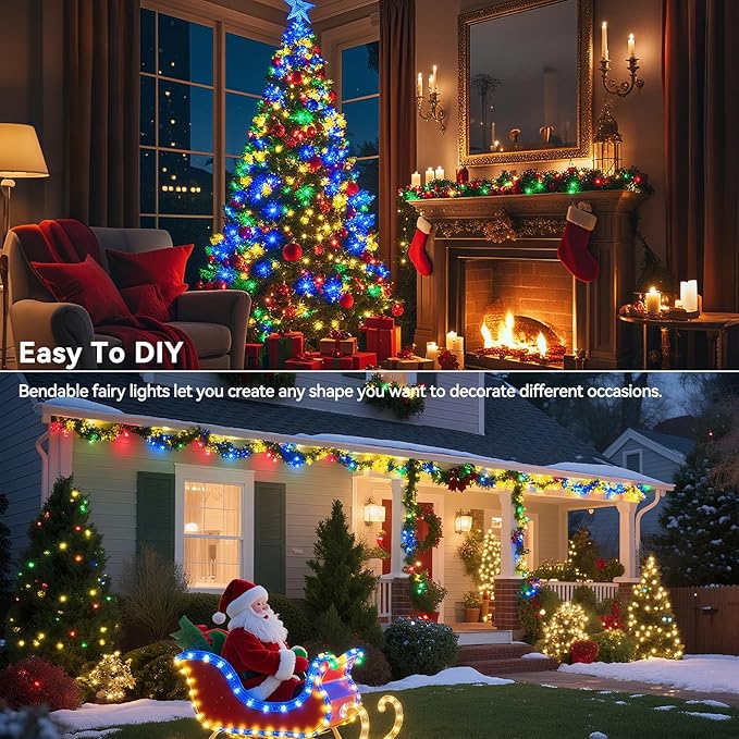 LitHome 2 Pack Multicolor Fairy Lights Battery Operated, 20 FT 60 LED Twinkle Lights Battery Operated 2 Modes, Waterproof Led Fairy String Light for Indoor Outdoor Christmas Wedding Bedroom Decor