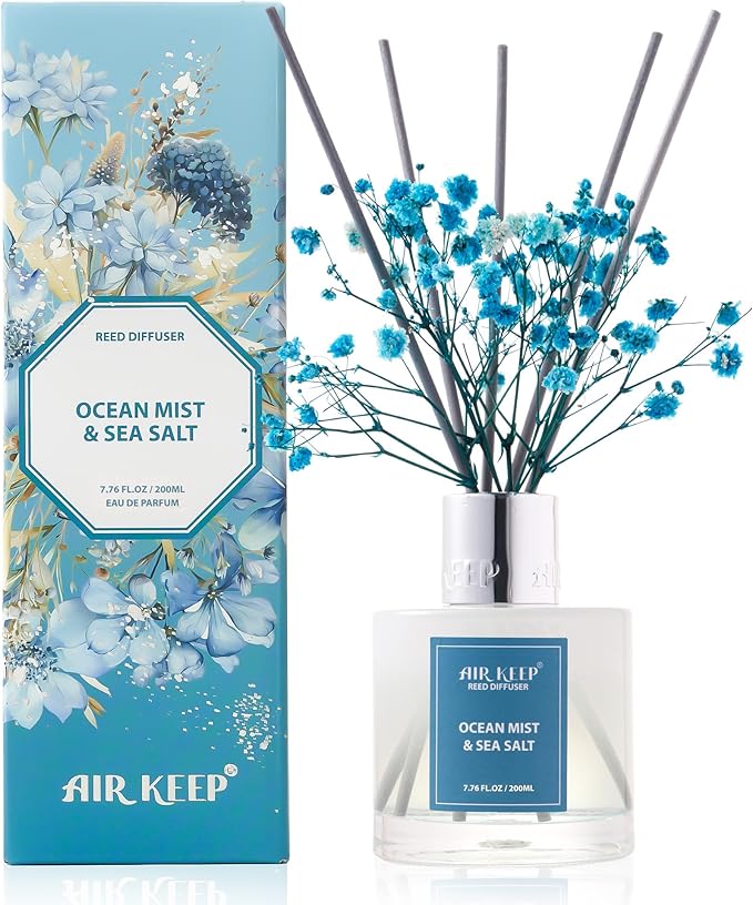 Airkeep Reed Diffuser Set/Ocean Mist&Sea Salt/6.76 fl oz(200ml)/1 Pack/Home & Office Decor Aromatherapy Diffuser Oil Gift Set