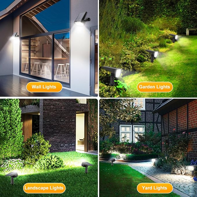 Fabrito 72 LEDs Solar Spot Lights Outdoor Waterproof, 3 Modes Landscape Spotlights, Dusk to Dawn Solar Powered Flood Wall Lights for Outside, Solar Garden Lights for Yard Porch 6 Pack (Cool White)