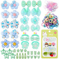 400 Pcs Baby Girls Hair Accessories Set,Baby Girls Hair Ties,Flower Bows Rubber Bands,Hair-friendly Hair Clip,Soft Elastic Hair Bands,Claw Clip(Green)