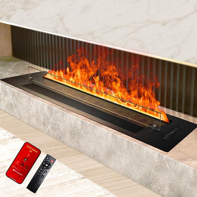 70.9" 3D Water Vapor Electric Fireplace Heater - Humidifier Function,Smart APP/Remote Control,Colorful Realistic Flame, Decorative Steam Atomizing Fireplace for Home, Office, Hotel & Restaurant