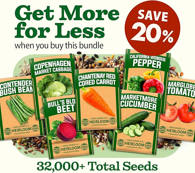 HOME GROWN 70 Variety Vegetable & Herb Seeds – 32,000+ USA Non-GMO Heirloom Survival Seeds –Garden Kit for Spring, Fall, Winter – Indoor & Outdoor Planting – Starter Set for Home Gardeners & Preppers