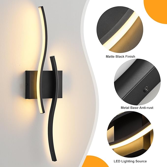 KARTOOSH 2 Pack Bathroom Vanity Lights Fixtures Over Mirror Hardwired Black Light Fixture Wall Lights 3CCT Dimmable LED Bathroom Light Fixtures 23.6 Inch Modern Wall Sconce Picture Lights for Wall