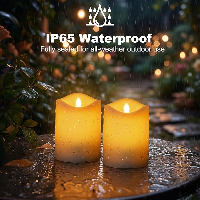 Livinlarge Solar Candles Outdoor Waterproof, 3"x4" Rechargeable Solar Powered Flameless Flickering LED Pillar Candle for Patio Yard Deck Window Table Decor, Holiday Gifts for Mom and Wife, 6pcs