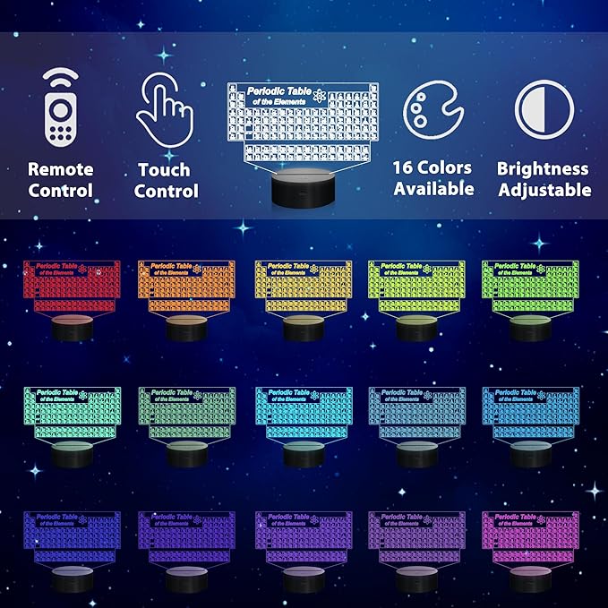 Ammonite Periodic Table of Elements Night Light, Tabla Periodica 3D lamp 16 Color Changing with Remote Control and Timer, School Supplies and Classroom Kids Room Decor, Chemistry Gifts for Students