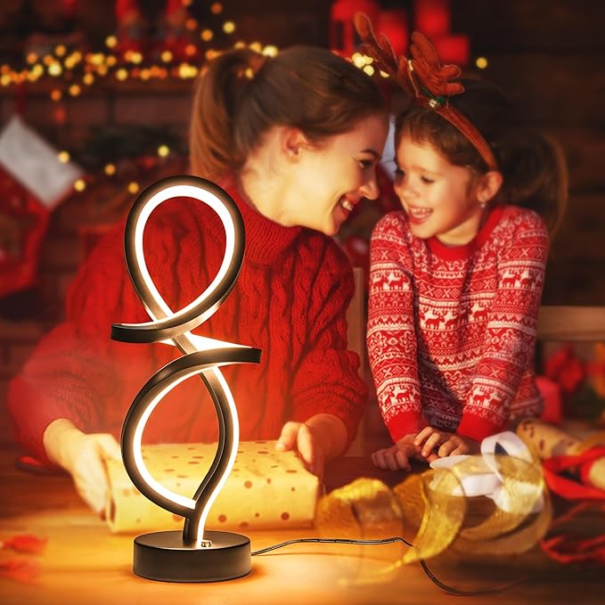 Mayful Modern RGB Table Lamp with LED Spiral Design, Black Bedside Lamp & Nightstand Lamp, Touch Dimmable with 7 Colors & 10 Modes for Bedroom, Living Room, Home Office, 15W