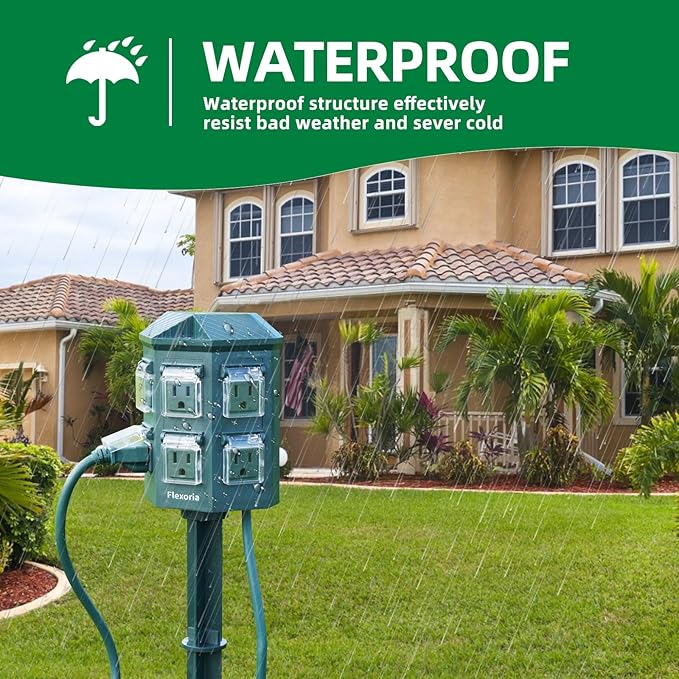 Outdoor Power Stake Timer, Remote Control Dusk to Dawn Light Timer, 6FT Extension Cord Waterproof, 6 Grounded Outlets for Graden and Yard Decorations, ETL Listed (6 FT)