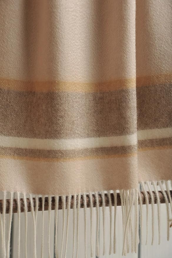 EP Mode 100% Pure Cashmere Throw Blanket for Sofa, Classic Design with Gift Box (Beige Border)