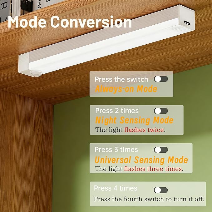 6 Pack Under Cabinet Light,Rechargeable Indoor Wireless Closet Lights for,Stairs Cabinet,Kitchen,Motion Sensor LED Lights with Magnetic 8 inch
