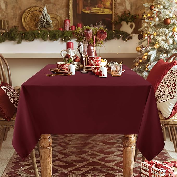 sancua 2 Pack Burgundy Tablecloth 60 x 84 Inch, Rectangle 4 Feet Table Cloth - Stain and Wrinkle Resistant Washable Polyester Table Cover for Dining Tables, Buffet Parties and Camping