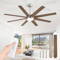 Fanbulous 65 Inch Ceiling Fans with Lights and Remote, Brush Nickel Indoor/Outdoor Ceiling Fan with Quiet Reversible DC Motor, 6 Speeds, 3CCT, 8 Blades Large Ceiling Fan for Living Room Bedroom Patio