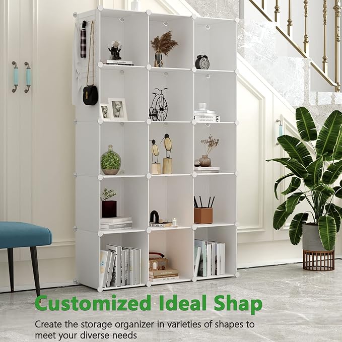 C&AHOME Cube Storage Organizer, 16-Cube Shelves Units, Plastic Storage Cubes, DIY Closet Organizer, Modular Closet Storage Shelves Ideal for Home, Bedroom, 48.4" L × 12.4" W × 48.4" H Milky UPCS16M