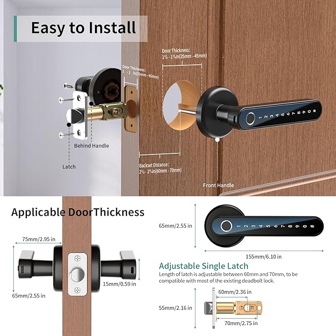 IRONZON Fingerprint Door Lock Smart Door Lock with Keypad Keyless Entry Door Lock with Handle for Home Hotel Office Apartment Bedroom