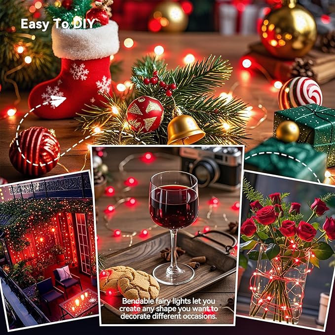 LitHome 4 Pack Valentine's Day Red Fairy Lights Battery Operated, 20 FT 60 LED Valentines Lights Battery Operated 2 Modes Indoor, Waterproof Led Fairy Twinkle Lights for Gift Bedroom Wedding Decor