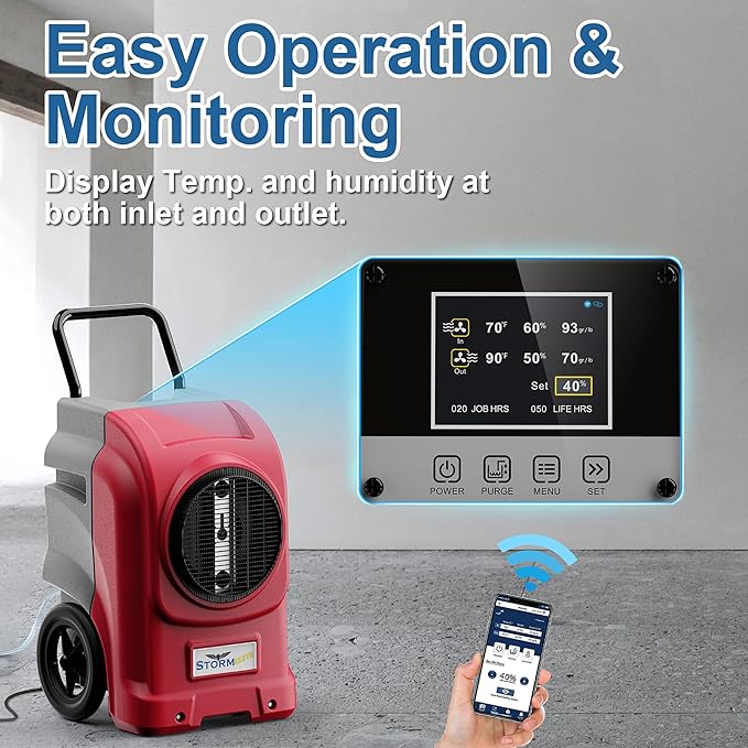 AlorAir 270 Pints Commercial Dehumidifiers for Large Room or Basements, Industrial Large Dehumidifier with Pump and Drain Hose, Dehumidifiers with Smart Wi-Fi, 5 Years Warranty, Red
