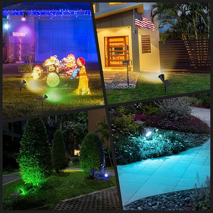 Solar Spotlights Outdoor Color Changing, 180°Adjustable Flag Pole Lights, IP67 Garden Lights Solar Powered Waterproof, Wall Lights for Garden Pool Area Pond, Landscape Solar Light for Yard