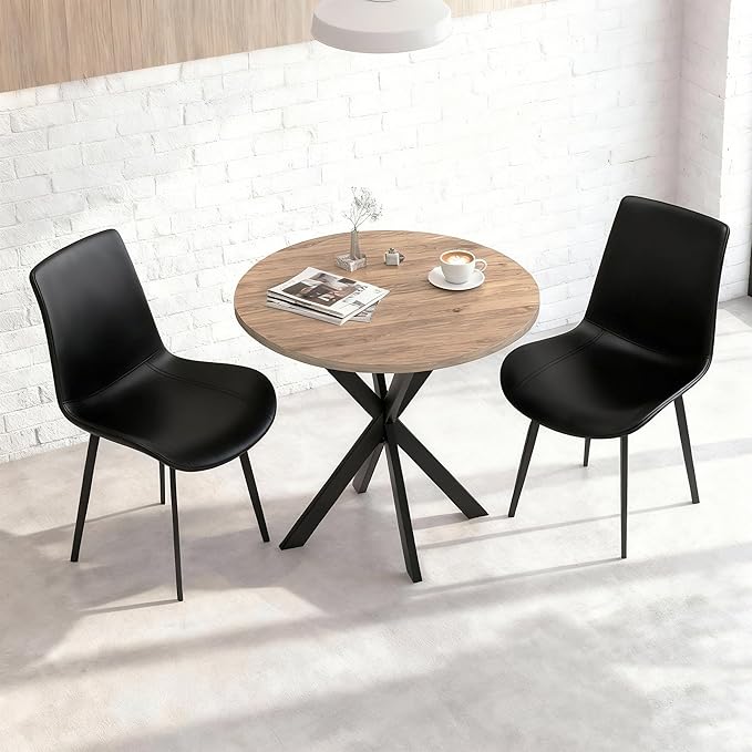 31.5" Round Dining Table and Chairs Set for 2, Small Dining Table Chairs Set Space-Saving, Round Table Set with Upholstered Chairs for Kitchen Dining Room Apartment(Natural + Black)