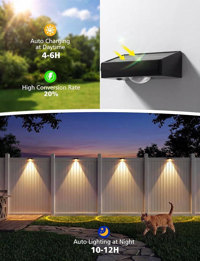 VOLISUN Solar Fence Lights with Remote Control, Fence Lights Solar Powered, IP65 Waterproof LED, RGB Color Changing Solar Light for Fence, Yard, Wall, Backyard (12 Pack,Black)