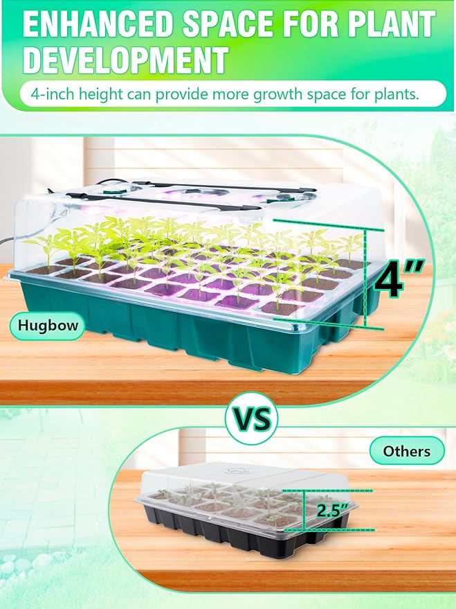 Seed Starter 4 Pack 160-Cell Tray with Grow Lights and Heat Mat,Seed Growing Tray, Germination & Plant Propagation Station for Indoor Plants
