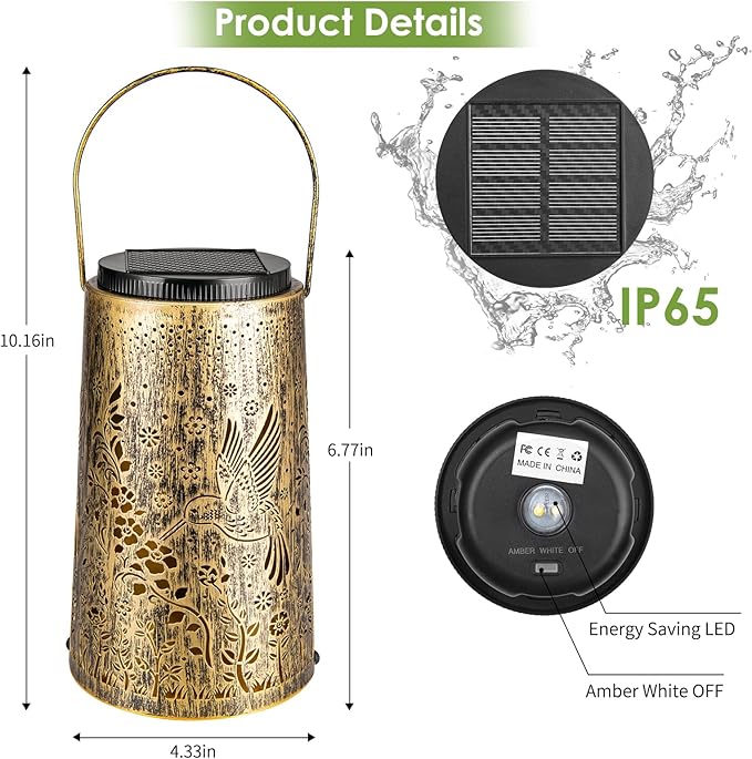 2 Pack Solar Lanterns Outdoor Waterproof, Hummingbird Hanging Solar Lights for Outside, Garden Decor for Yard Patio Pathway Porch, Christmas Birthday Mothers Day Gifts for Women Mom Grandma