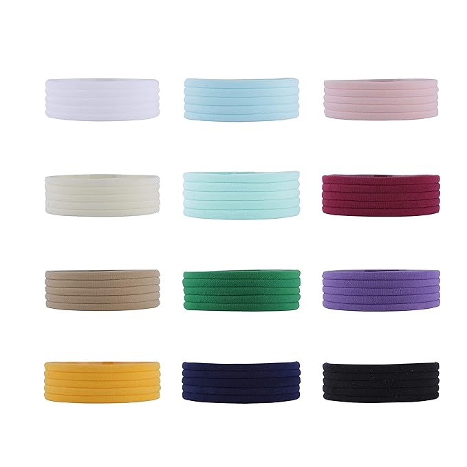 Lawie 60 Pack Bulk Super Soft Stretchy Elastic Nylon Headbands Bow Nude Hairband Slim Turban Headwrap Hair Ties Ponytail Holder for Newborn Infant Toddler Baby Girls