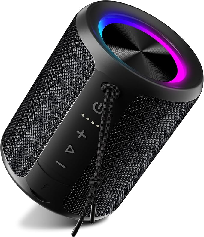 Portable Bluetooth Speaker, IPX7 Waterproof Wireless Speaker with 20W Loud Stereo Sound, 15H Playtime & Beat-Synced RGB Light, Small Outdoor Speaker for Shower, Pool, Beach, Hiking and Gifts