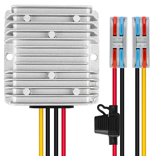 DC Voltage Reducer Converter DC 8V-40V to 13.8V 10A 138W Automatic Step Down Up Voltage Regulator Power Converter Waterproof Module Transformer for Golf Cart Club Car and Vehicle-Mounted Equipment