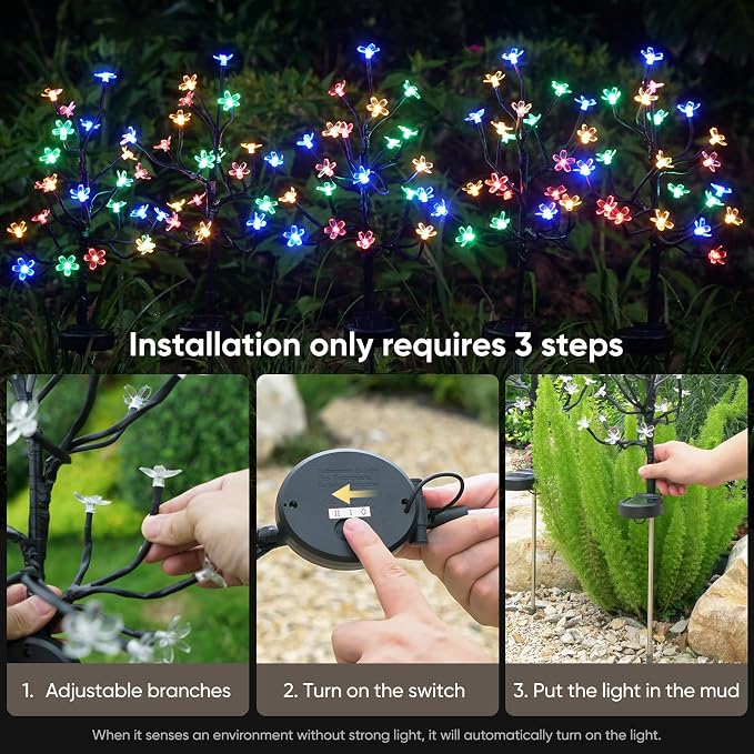 Solar Garden Lights Outdoor Waterproof,Garden Decor Solar Flowers For Outside Decorative,2Pack 2Modes Solar Powered Fairy Outdoor Decorations for Yard Patio Pathway, Gardening Gifts Mothers Day