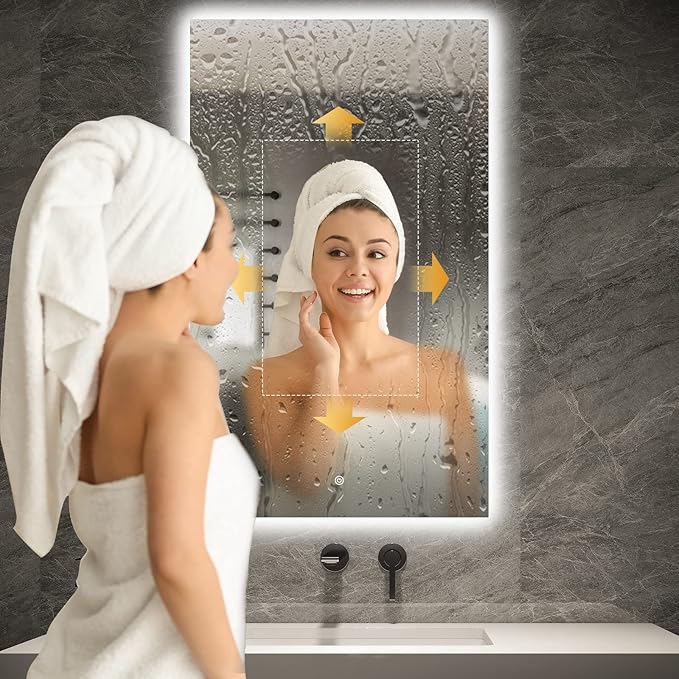 24X40 LED Bathroom Mirror with Lights, WiFi Smart Bluetooth Lighted Vanity Mirror for Bathroom with Backlit 2 Colors Dimmable Enabled Weather Display, Anti-Fog Vertically Hang Only