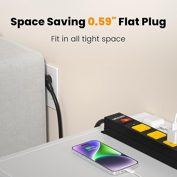 12 Outlet Long Power Strip, 2100 Joules Surge Protector, 6FT Power Cord, Wide Spaced Outlet Power Bar, Overload Protection Switch, Industrial Heavy Duty for Work Bench, Shop, Garage, 2 Pack…