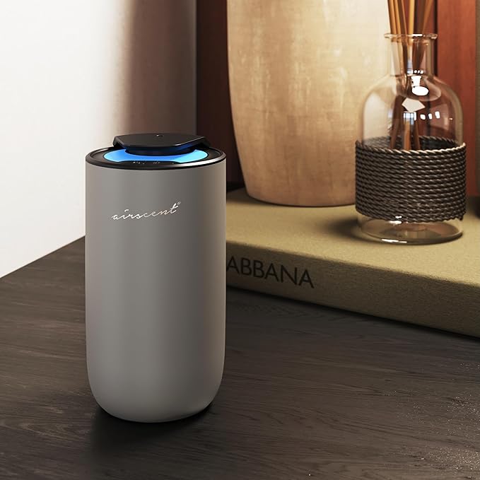 The AirScent Mini Waterless Diffuser for for Homes, Offices, Spas and Hotels - Silver Finish - Fragrance Oil Aromatherapy Diffuser for Aesthetic Scenting -15 mL Capacity - Night Light Feature