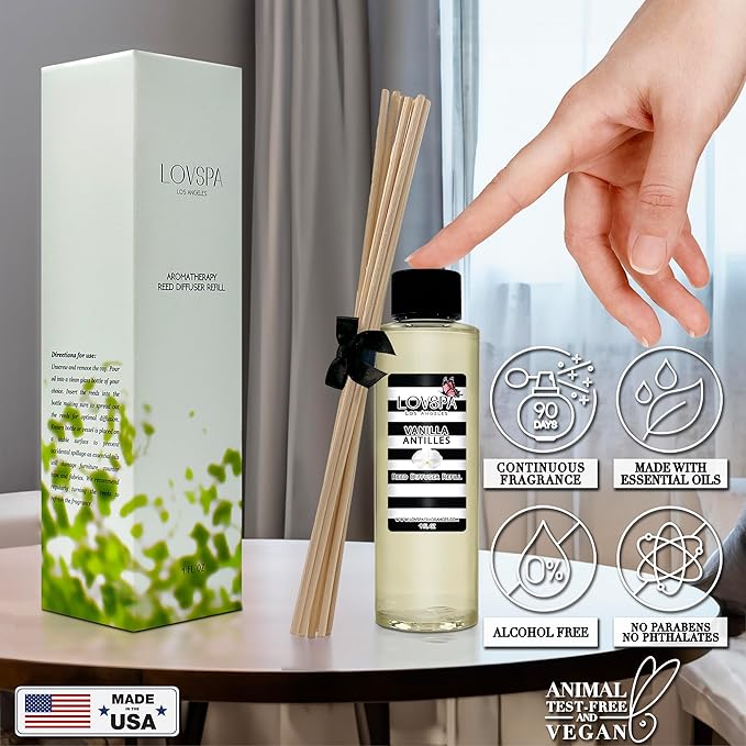 LOVSPA Vanilla Antilles Diffuser Oil - Luxury Essential Oils for Diffuser Refill & Air Freshener Room Spray - Long-Lasting & Natural Home Fragrance, Scented Oil for Diffusers, USA Made, 4oz