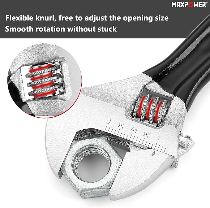 MAXPOWER Adjustable Wrench Set, 3-Piece Adjustable Wrenches 6-inch, 8-inch, 10-inch, Metric & SAE Scales, Extra-Wide Jaw and Soft Grip Wrench Set