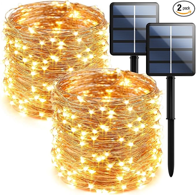 2-Pack 200 LED Solar Fairy Lights Outdoor, Upgraded Oversize Lamp Beads & Super Bright Solar String Lights Outoor, 8 Modes Solar Lights for Garden Patio Decorations