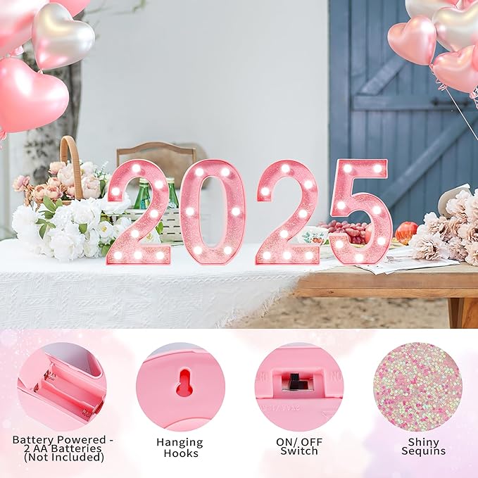 Pink Marquee Light Up Letters, Glitter Alphabet LED Letter Lights for Pink Birthday Party Decorations, Battery Operated Letter Sign for Girls Room Vanity Table Decor, Cool White Lights Letter V