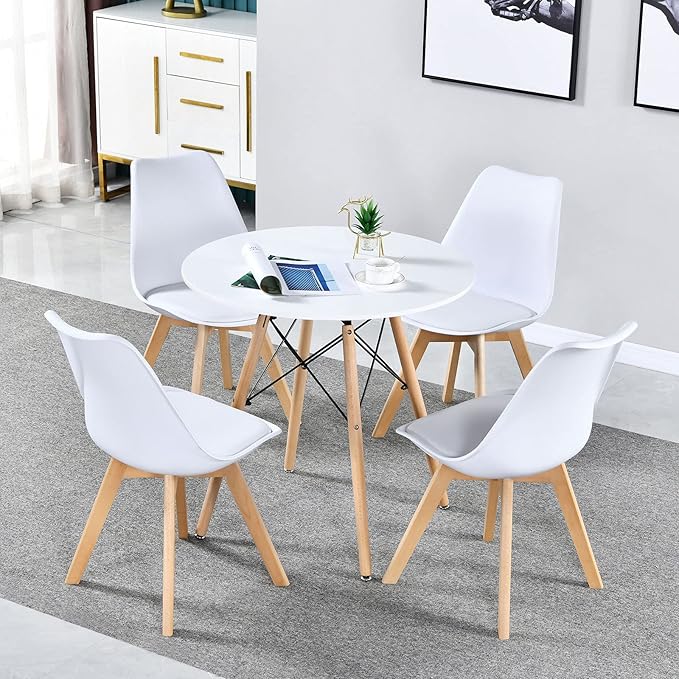 31.5 Inch Small Round Dining Table for 4 People Kitchen Home Modern Leisure Wood Legs Table White