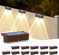 Peasur 12 Pack Solar Fence Lights Outdoor,Deck Light Solar Powered, IP65 Waterproof Led Riling Solar Lights Brown Frame for Outside Yard Step, Wram White