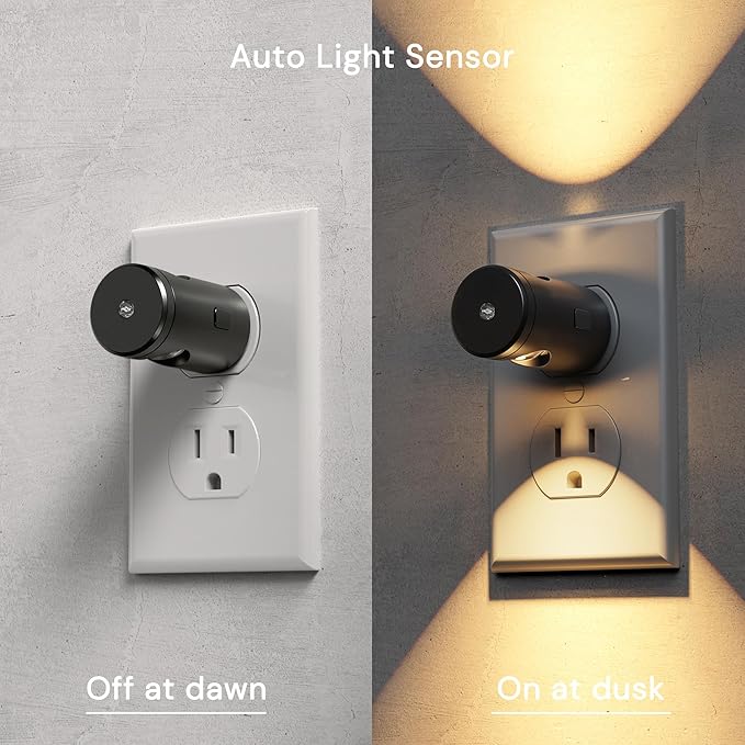 L LOHAS LED Night Lights Plug into Wall, 4 Pack 3000k/5000K/Amber Adjustable Color Temperature Night Light, Mini Nightlight with Dusk to Dawn Sensor, 180°Adjustable Lighting for Bathroom, Hallway