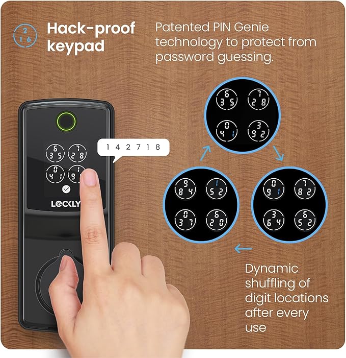 Lockly Secure Pro (2025 Latest Version), Smart Lock with Built-in Wi-Fi, New-Gen Fingerprint Door Lock, Keyless Entry Deadbolt, PIN Genie Keypad, Auto Lock, App Remote Control, Easy Installation