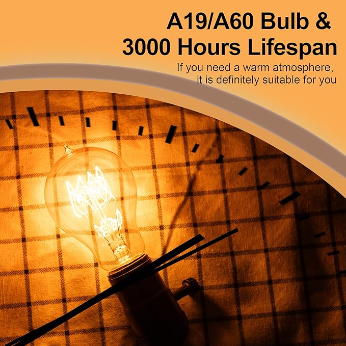 Warm Incandescent Light Bulbs 60 Watt,A19/A60 Vintage Style Edison Bulbs E26,Soft Yellow Light Bulbs,Amber Bulbs,Retro Light Bulb Old Fashioned,Halogen Dimmable Edison Bulb Squirrel Cage 12 Pack